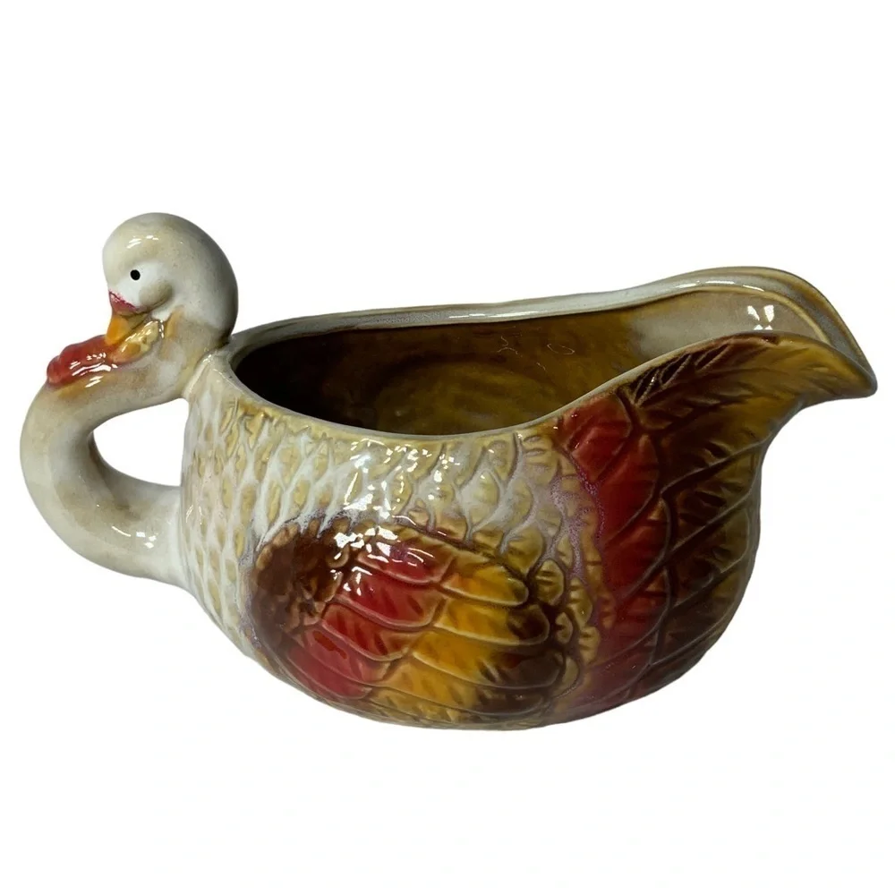 Harvest Gravy Boat NEW Hand Painted Artisan Ceramic Thanksgiving Turkey Autumn